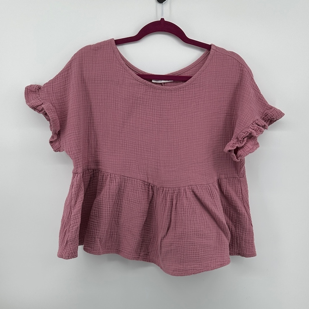 Cottagecore Boho Causal Babydoll Boutique Chic Mauve Ruffle Sleeve Blouse SzXL